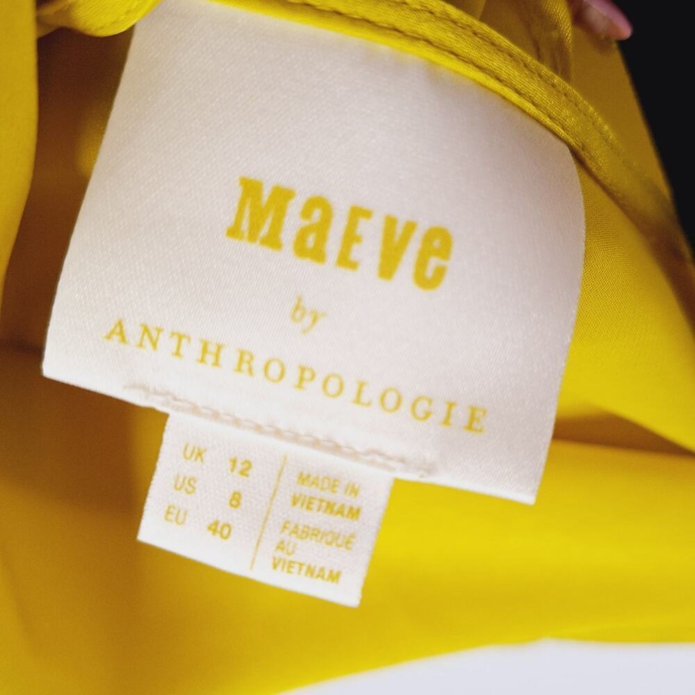 Anthropologie Maeve Alida Satin Cowl Neck Top Chartreuse 8 Draped Cropped Tie - Picture 5 of 11